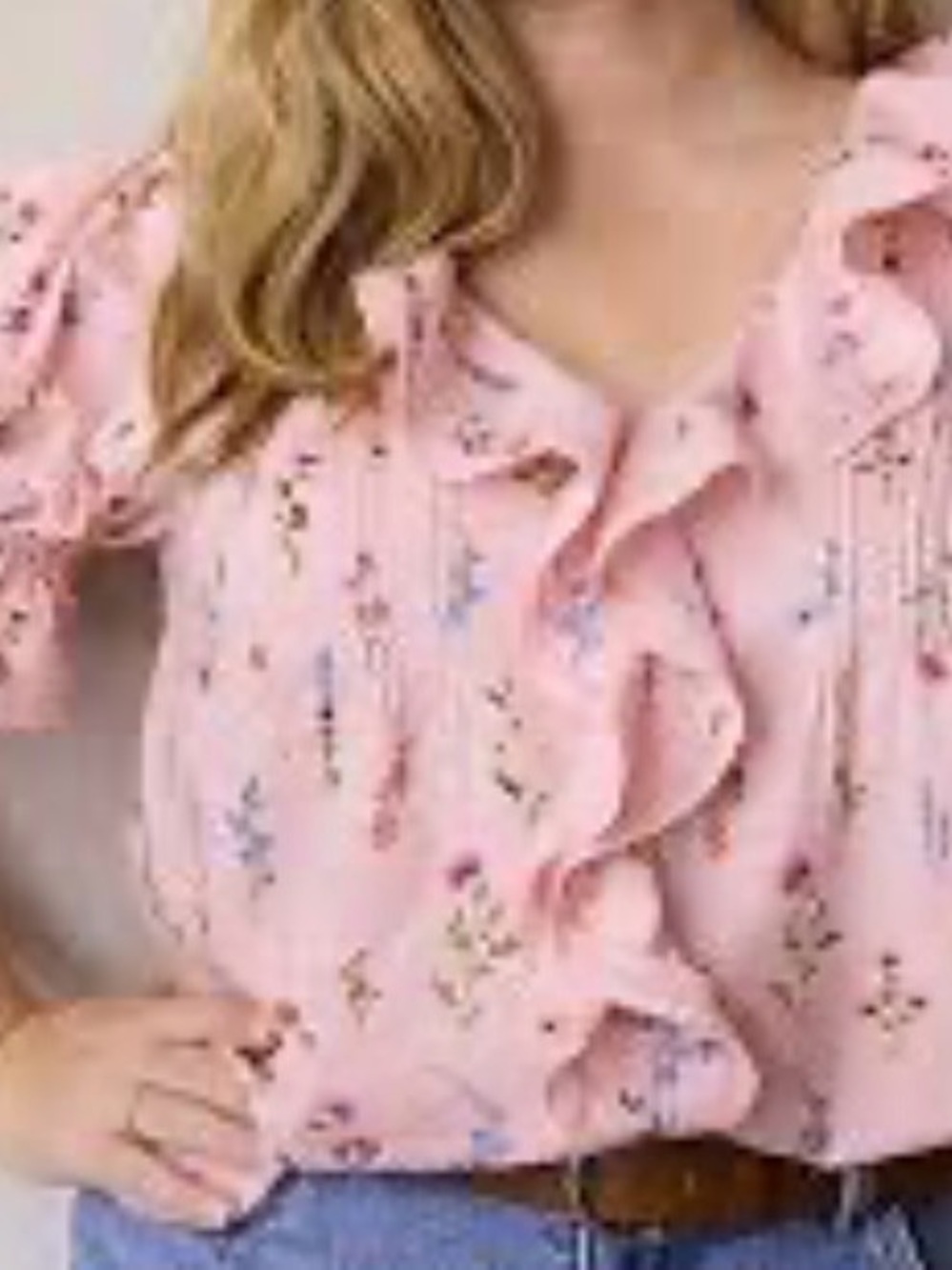 LC Lauren Conrad Pink Floral Ruffle Top